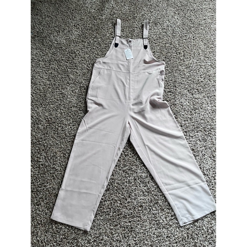Standout Women Beige/blush Wide Leg Adjustable Strap Bib Overalls New Small